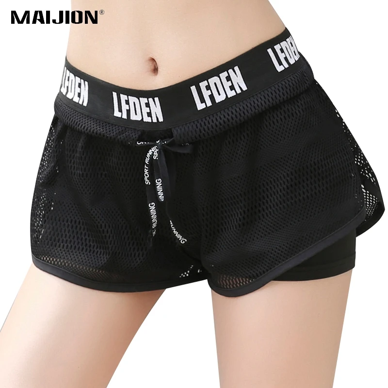 MAIJION Women Breathable Double Layer Yoga Shorts Adjustable Waistband
