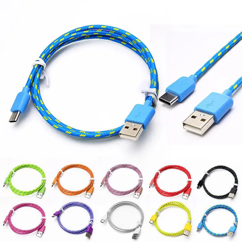 

100pcs lot 3.3Ft Braid Nylon Strength USB Type C Charging Cable Accessory Bundles For Cell phone Charger