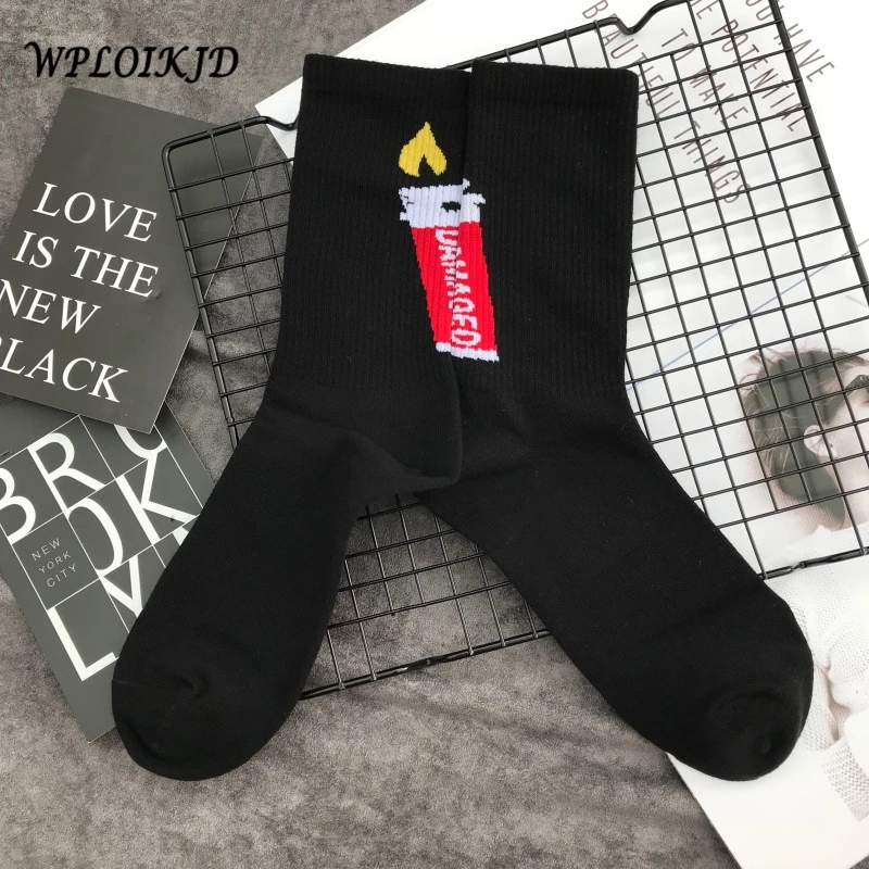 

[WPLOIKJD] Print Cool Hip Hop Lighter Patterned Funny Socks Japan Letter Harajuku Short Socks Soft Breathable Cotton Socks Crew