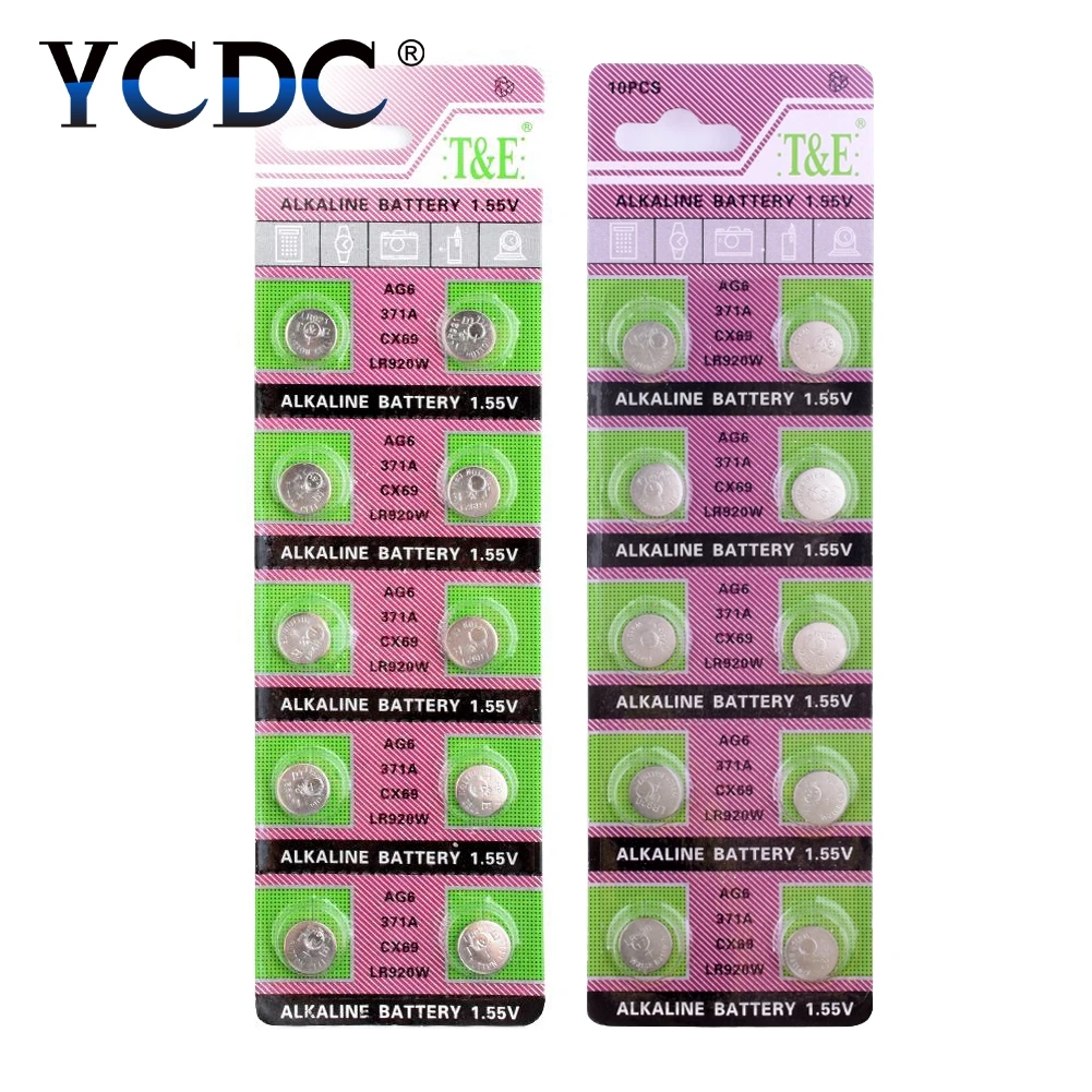 YCDC 10 шт. аккумулятор таблеточного типа AG6 AG12 AG8 AG9 AG10 AG11 1,5 V lr1130 акумуляторная батарея ворс ag6 pour montre