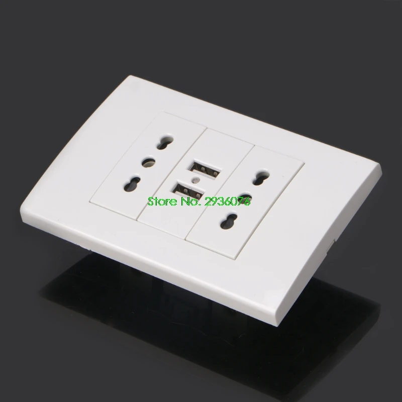 

16A Wall Double Italian/Chile Plug Power Socket Adapter Dual USB Ports Panel 5V 1A Drop Shipping Support