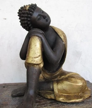 

Tibet Buddhism classic Bronze Gild Carved pensive Meditating Rest Buddha Statue