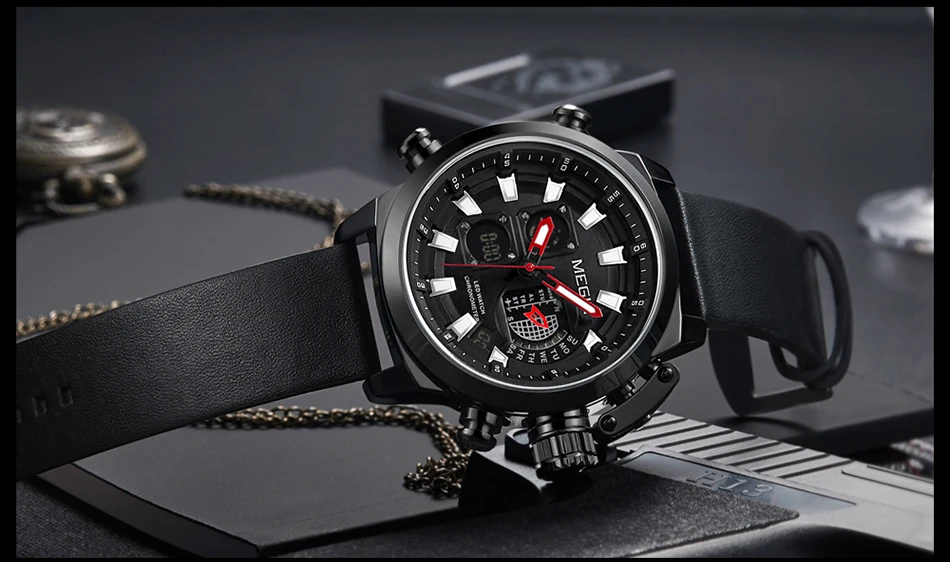 MEGIR новые часы мужские роскошные брендовые аналоговые цифровые спортивные мужские часы с кожаным ремешком армейские военные водонепроницаемые наручные часы мужские часы