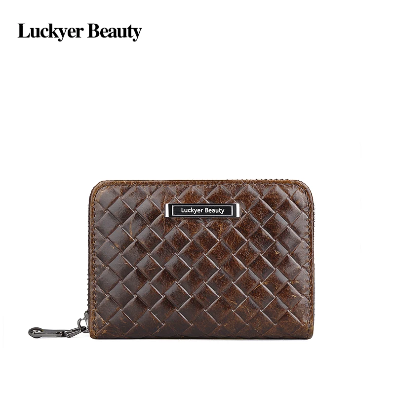 

LUCKYER BEAUTY Crazy Horse Genuine Leather Wallet for Male Fashion Men Cowhide Coin Purse 2017 Small Zipper Men's Clutch Wallets