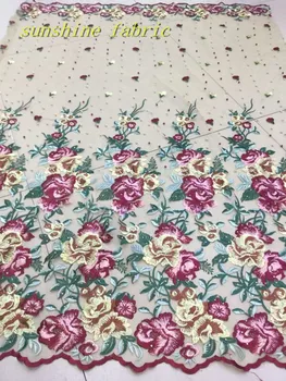 

5yard/lot nigerian lace fabric with stones embroidered french net lace for wedding dress