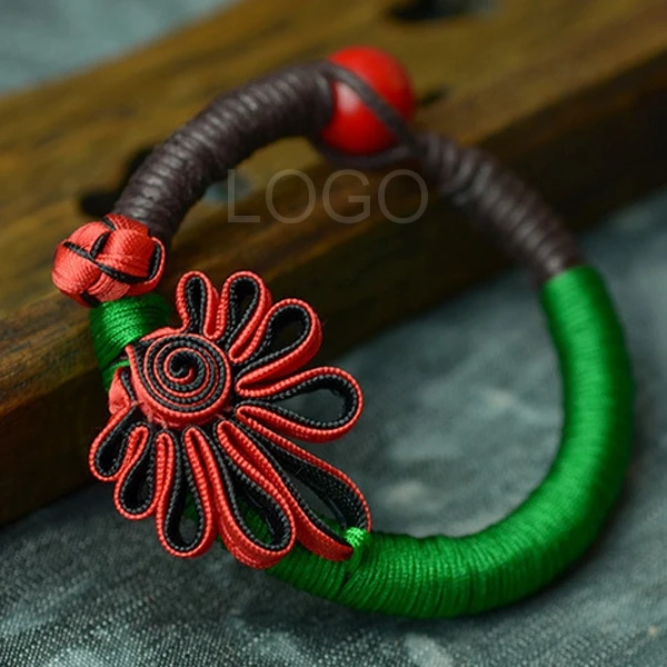 New Arrival Women Bracelet with Knitted Flower Chinese Knot Durable Wax Cord Hand ChainTop