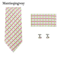 Mantieqingway Новое поступление плед жаккардовые Повседневное 8.5 см галстук свадебный платок запонки Наборы для ухода за кожей для Для мужчин