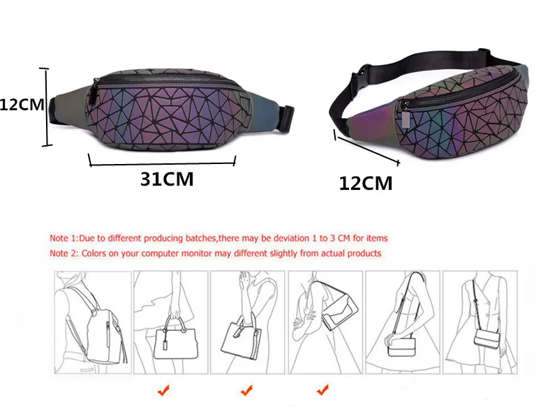 Модная поясная сумка Bananka, Женская нагрудная сумка, ПВХ материал, набедренная сумка, Геометрическая светящаяся голографическая поясная сумка, поясная сумка для путешествий