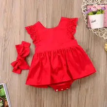 Новинка, комплект из 2 предметов, детская одежда с красным цветком для новорожденных девочек, кружевной Детский комбинезон платье спортивный костюм, наряды, одежда для детей от 0 до 24 месяцев