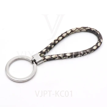 

Real Natural Python Leather Key Chain With Rose Gold Key Ring Charms Keychain Gift For Men Women Christmas Friend Family Gift