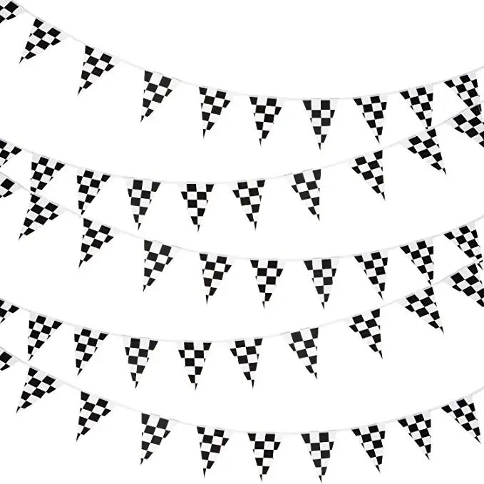 

Checkered Racing Black and White Banner String flag Pennant Kids Nascar Race Car Theme Birthday Party Decoration Garland