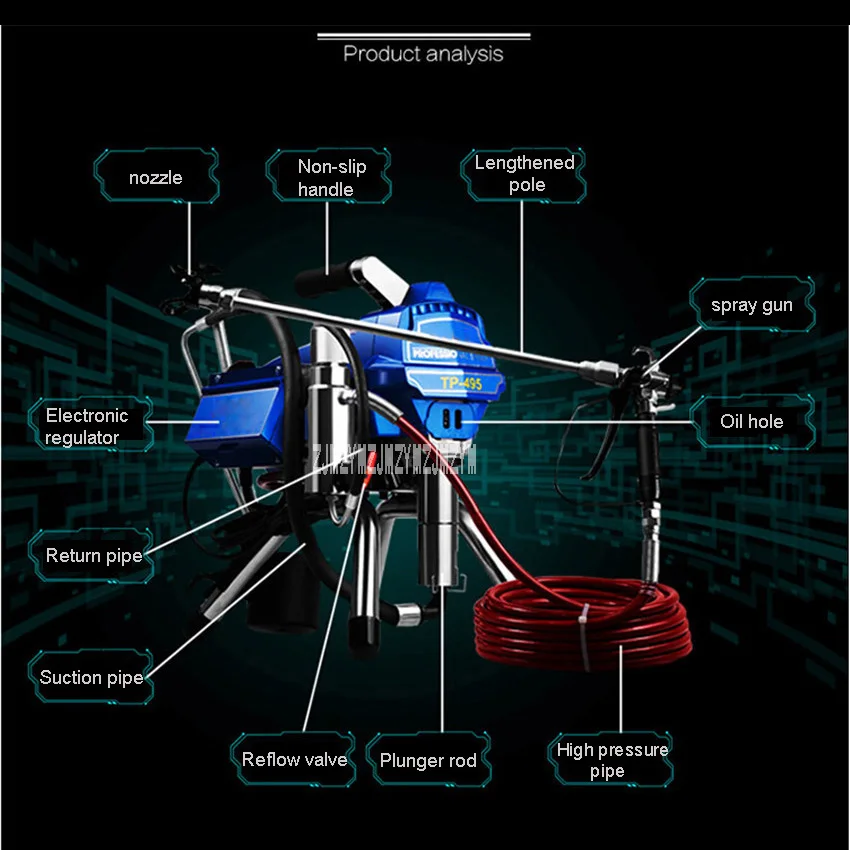 Профессиональный безвоздушный распылитель краски 3000 Вт 10л/мин распылитель высокого давления безвоздушный распылитель TP-495 Электрический Краскораспылитель