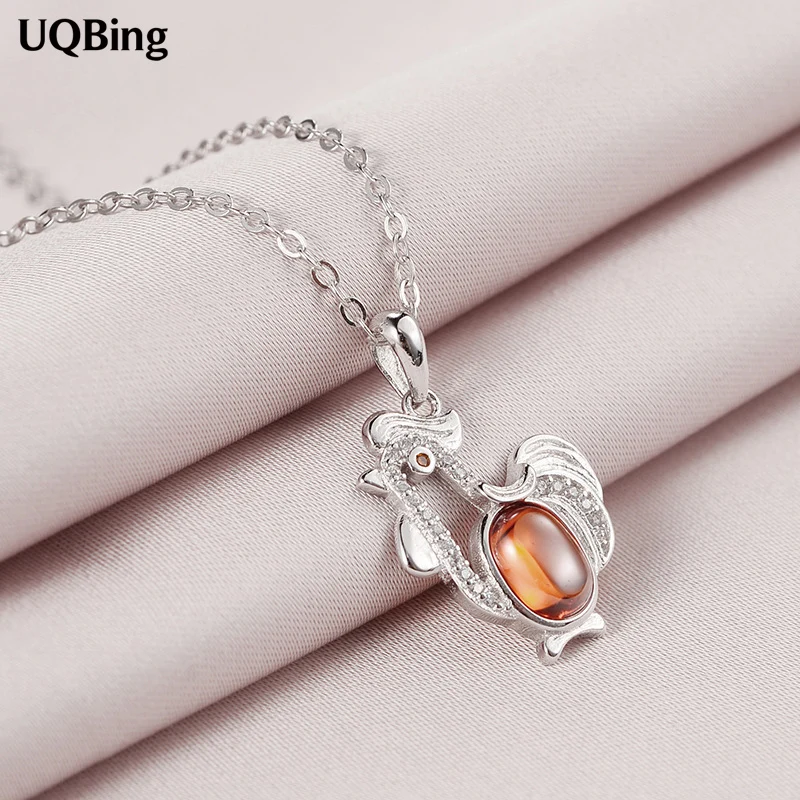 925 Sterling Silver Chain Necklaces font b Crystal b font Rhinestone Chicken Pendants Necklaces font b