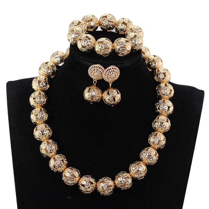 Big Gold Balls Bridal Necklace Set Balls Jewelry Accessory Chunky