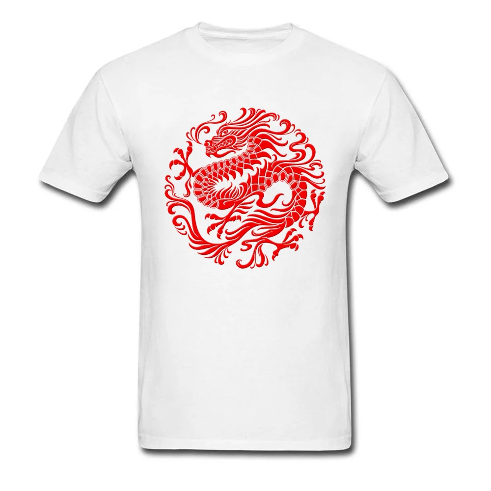 Fitted Traditional Red Chinese Dragon Circle T-shirts Summer Fall Round Collar 100% Cotton Tees for Men Tee-Shirts Normal Traditional Red Chinese Dragon Circle white