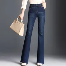 Для женщин промывают рыбий хвост flare d джинсовые брюки большой Размеры Высокая талия flare джинсы Широкие брюки стрейч синий клеш ковбой брюки SD162