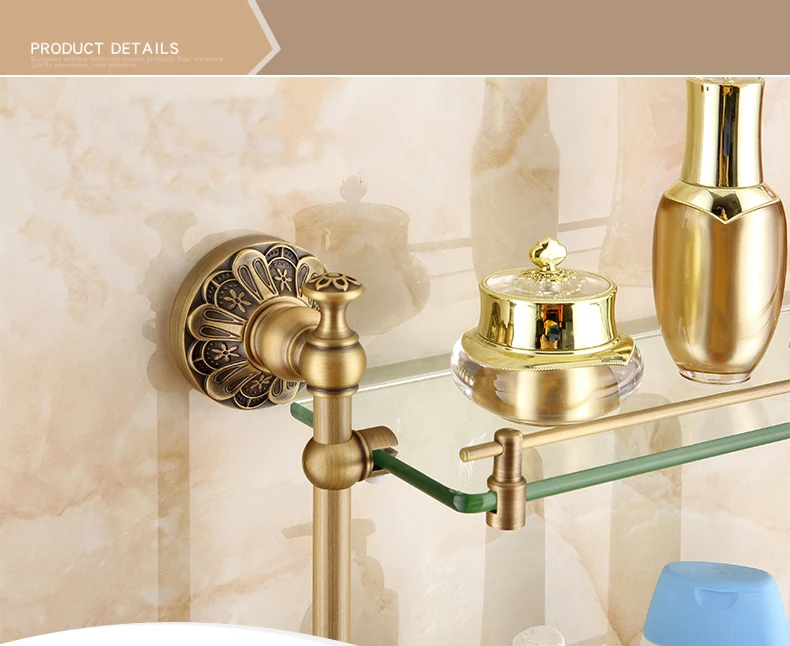 Prateleira de Vidro com Barra Barra de Toalha do Banheiro Fixado na Parede Prateleira de Vidro Duplo de Toalha do Banheiro Lavatório Dois Tiers da Temperado Acabamento Antique Bronze 26 barra de toalha, lavatório dois níveis vidro
