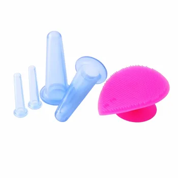 

5pcs/set Silicone Vacuum Cans Cupping Jar Cups Facial Lifting Massage Anti-cellulite Suction Massager +Cleansing Brush