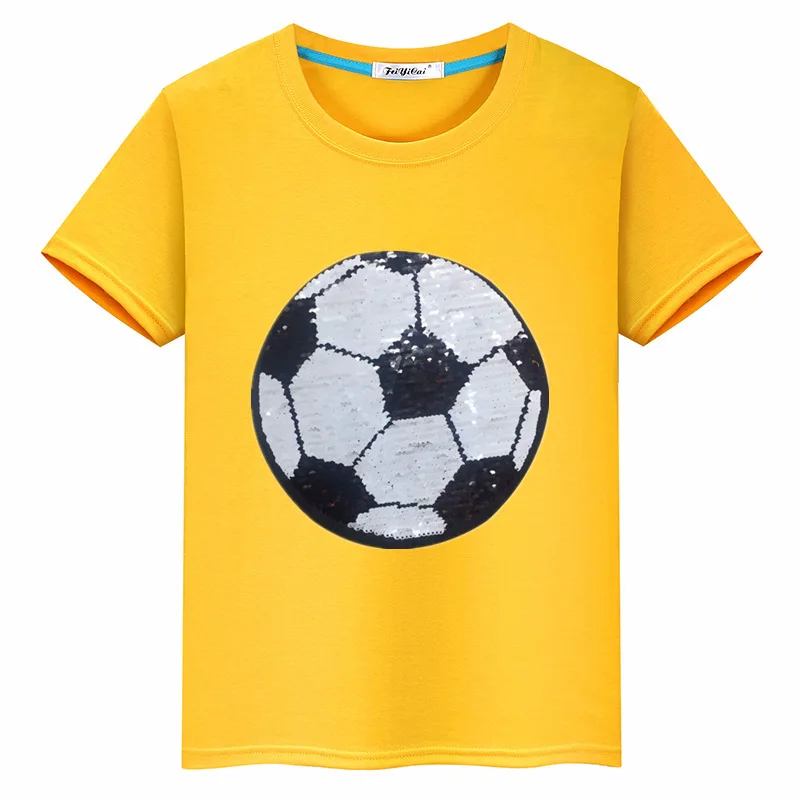 Двусторонняя детская одежда с блестками для футбола г. Новая популярная хлопковая Футболка для мальчиков взрывное пальто - Цвет: Цвет: желтый