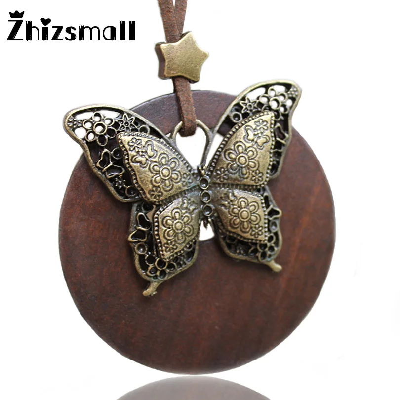 

2018 vintage woman Necklaces Fashion Jewelry Wooden butterfly pendant necklace for women girls long necklace ZHIZSMALL