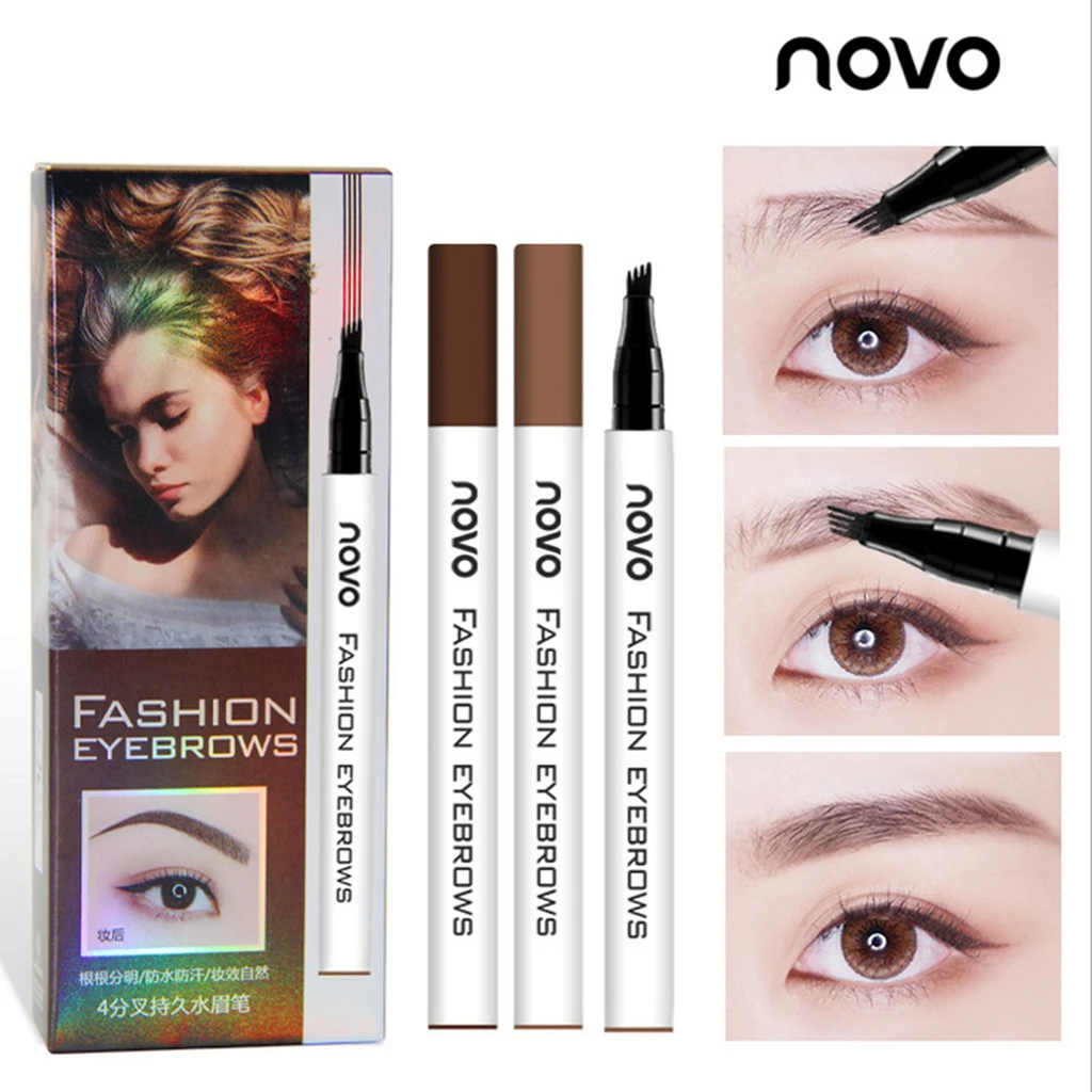 Eyebrow Tattoo Pen - Waterproof Microblading Eyebrow Pencil with Micro-Fork 4 Tip Applicator Creates Natural Looking Eyebrows