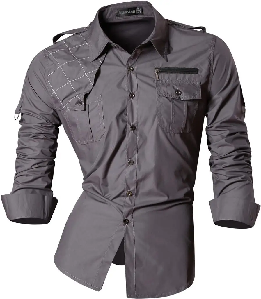 

Jeansian Men's Fashion Dress Casual Shirts Button Down Long Sleeve Slim Fit Designer 8371 Gray