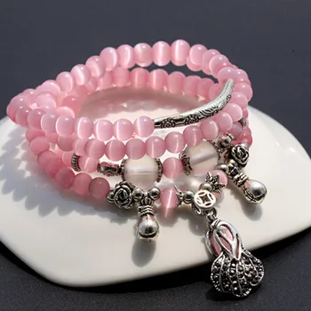 

Natural Pinky Cat's eye Crystal Stone Buddhism Beaded Bracelet Prayer Beads Trinketry For Women Statement Jewelry Free shipping