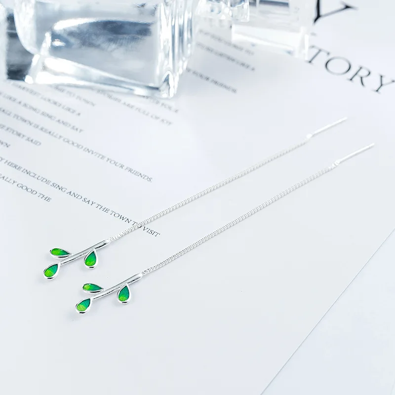 

DreamySky Pure 925 Sterling Silver Green Leaf Earrings For Women Wedding Jewelry Brincos Pendientes Drop Shipping