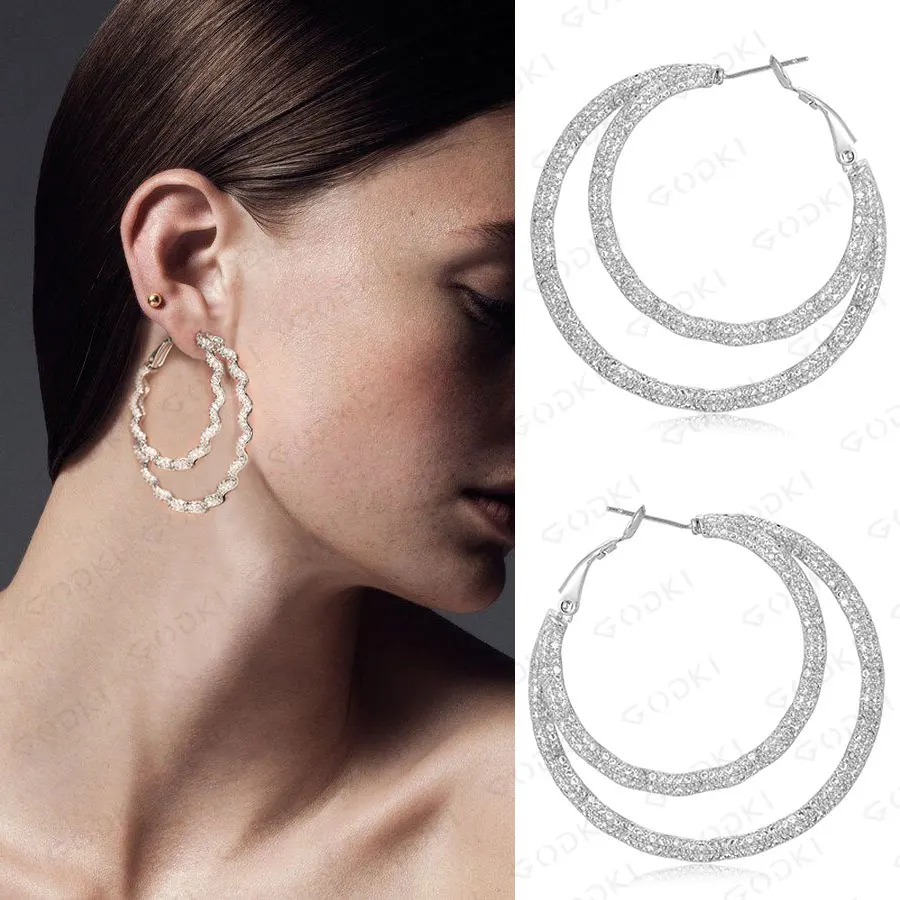 

GODKI Luxury Double Layer Clouds Hoop Earrings For Women 3 Tone Color Copper Women High Quality Pave Setting Jewelry