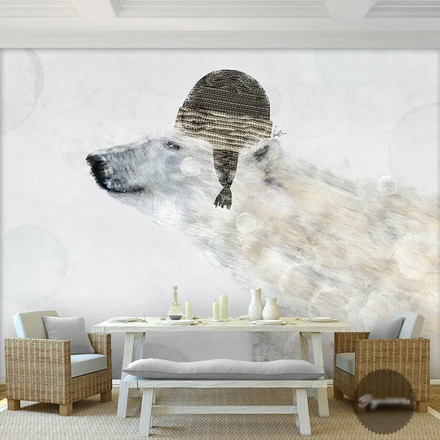 Leuke ijsbeer Behang Muurschildering 3D Cartoon Foto Behang Kids ... Leuke ijsbeer Behang Muurschildering 3D Cartoon Foto Behang Kids ...