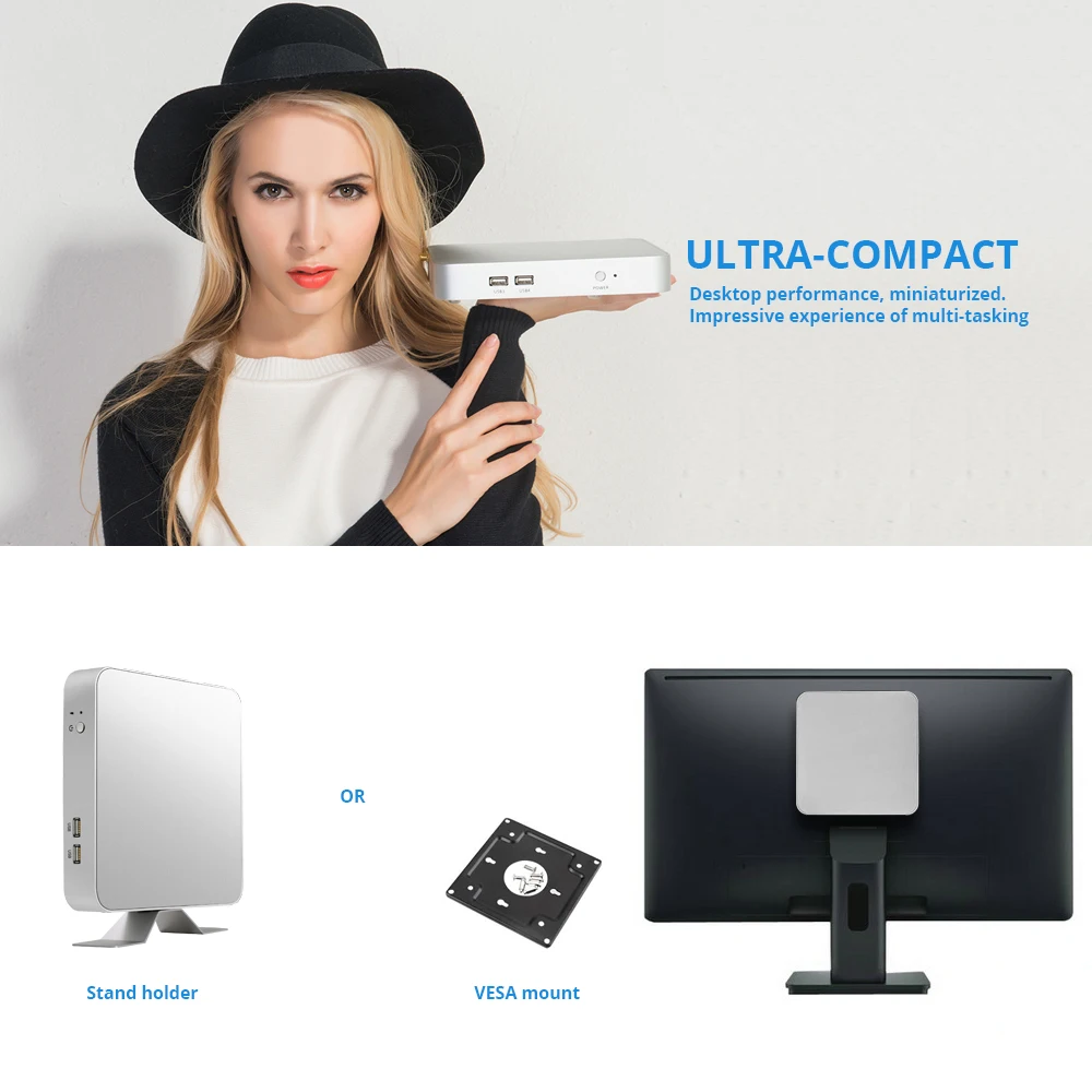 Мини ПК Intel Core i7 7500U i5 7200U i3 7100U офисный компьютер 4 к 300 м Wi Fi HDMI VGA 6* USB Gigabit Ethernet оконные рамы 10 Linux HTPC