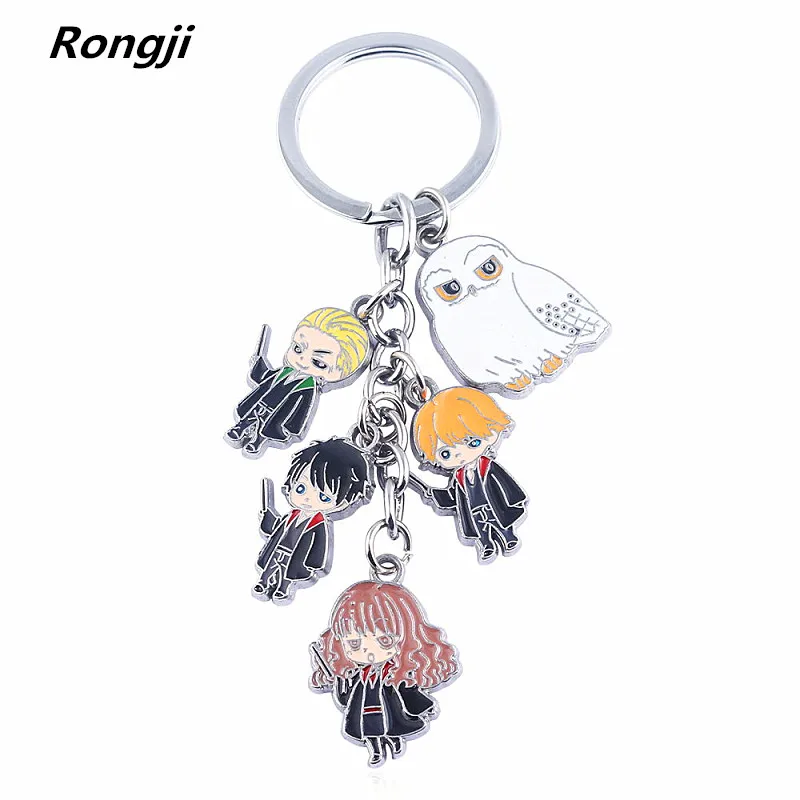 

Movie Hogwarts owl Keychain Magic Trendy Magic Wand ravenclaw Time Turner keyring men and women car key Pendant jewelry