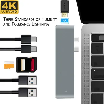 

7 IN 1 Thunderbolt 3 Dual Ports USB C Type c HUB USB C to HDMI 4K USB 3.0*2 SD TF Card Reader 5Gbps PD charging for MacBook Pro