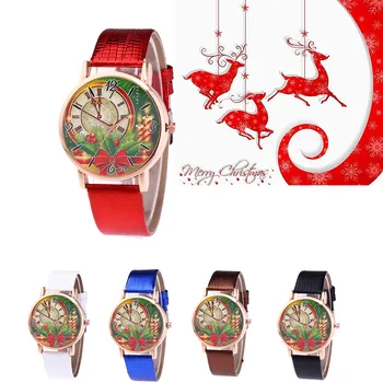 

Luxury Women Watches Ladies Women Fashion Christmas Pattern Quartz Analog Watches Leather Band Wrist Watch zegarek damski