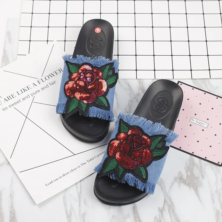 AVANTI Roze Womens Sandal Denim with Embroidered Rose AVANTI Roze Womens Sandal Denim with Embroidered Rose