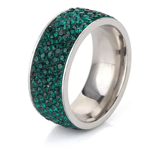 5 строк ясно Ювелирные изделия из кристаллов модные Нержавеющая сталь Обручальные кольца - Цвет основного камня: dark green