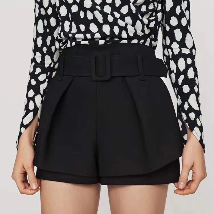 

2019 spring new arrival double layer design women high waist wide leg shorts