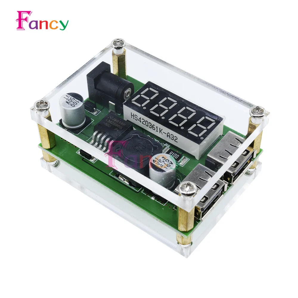 

DC-DC 9V 12V 24V 36V to 5V 3A LED Digital Display Step Down Buck Module Voltage Voltmeter Dual USB Converter With Case for Car