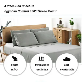 

Luxury 4Pcs Complete Bedding Set Duvet Cover With Bed Sheet&2 Pillow Cases Grey Simple Egyptian Comfort 1800 Count Bed Sheet Set