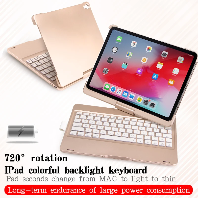 

360 degree rotating Bluetooth keyboard case / hard case with 7 color backlight for 2018 Apple ipad pro 11 inch tablet