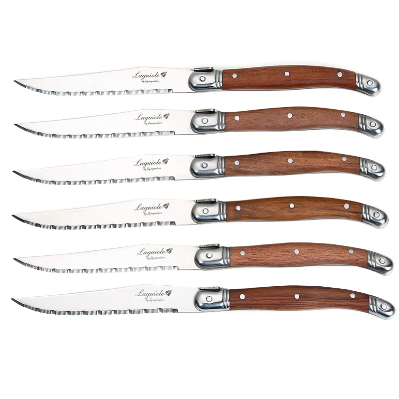 Wood handle steak knive set  (2)