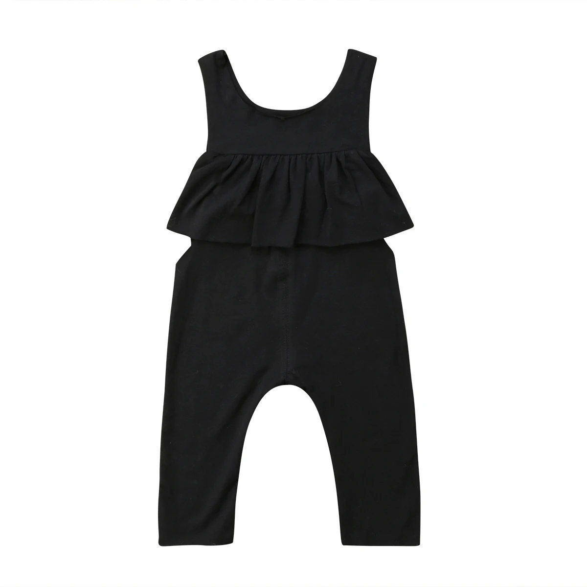 Summer Toddler Baby Kids Girl Ruffle Romper Jumpsuit Long Trousers Cotton Rompers Outfits Black