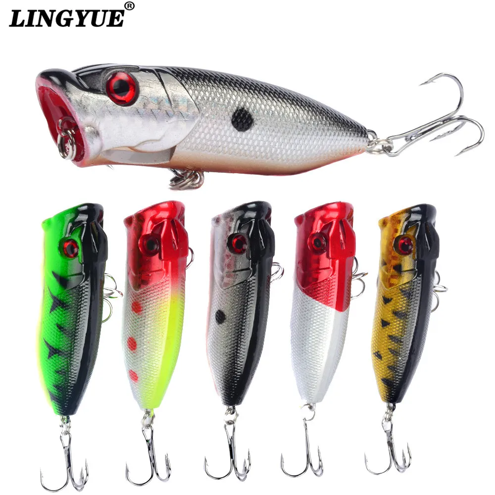 Hot 1pcs Fishing Lures 6.5cm/12g Topwater Popper Bait 5 Color Hard Bait Artificial Wobblers Plastic Fishing Tackle With 6# Hooks Hot 1pcs Fishing Lures 6.5cm/12g Topwater Popper Bait 5 Color Hard Bait Artificial Wobblers Plastic Fishing Tackle With 6# Hooks
