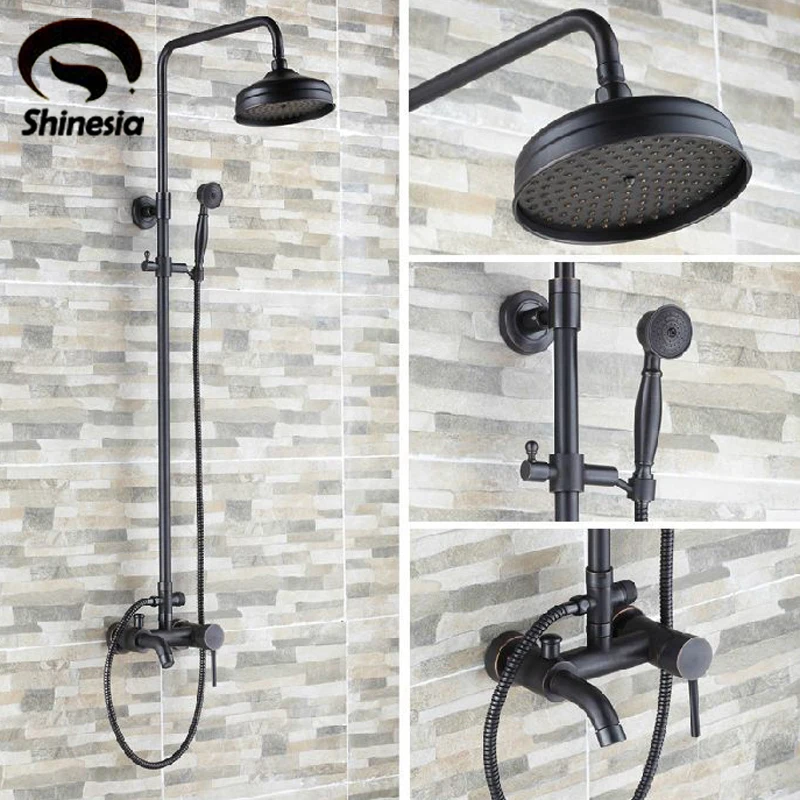 Luxury Oil Rubbed Bronze Bathroom 8 Rain Shower Faucet Set Wall Mounted Tub Shower Mixer Tap