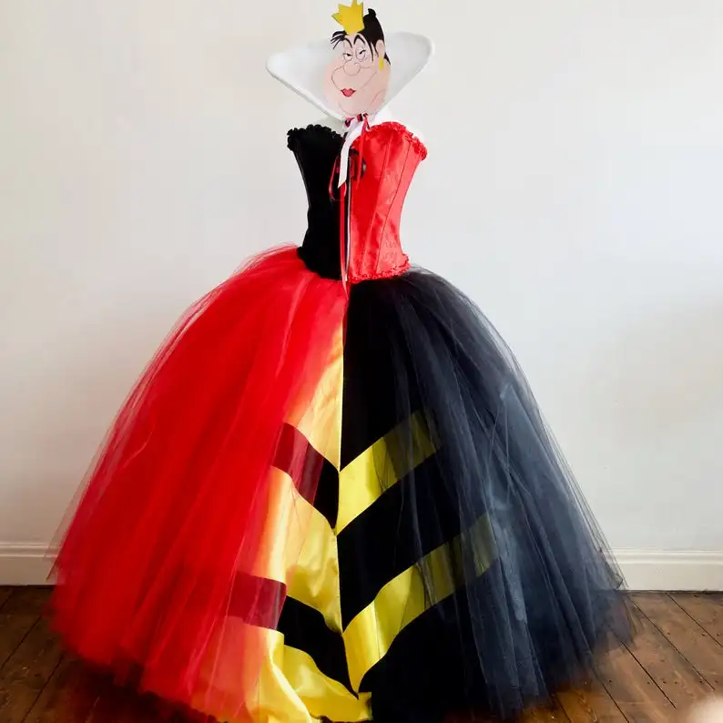 Alice In Wonderland queen of hearts cosplay costume Fancy queen of hearts dress costume custom made