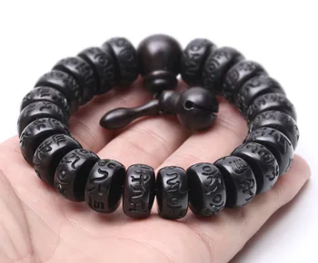 

Tibetan Buddhist Male Om Mani Padme Hum Bracelet Wood Mala Prayer Beads Meditation Men Wrist Wooden Bracelet Yoga Jewelry