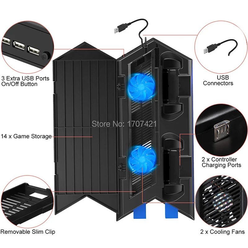 PS4PS4 SlimPS4 Pro Dual Controller Charger Console Vertical Cooling Stand Charging Station Dock For SONY Playstation 4 (5)