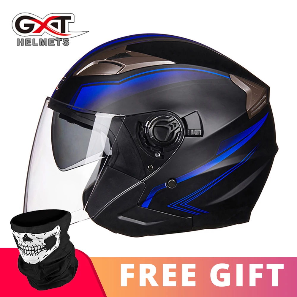 GXT Лето мотоциклетный шлем с открытым лицом двойной объектив Casco Шлем Мотоцикл Скутер Capacete защитный шлем козырек для мотоцикла - Цвет: G708 Matte BU