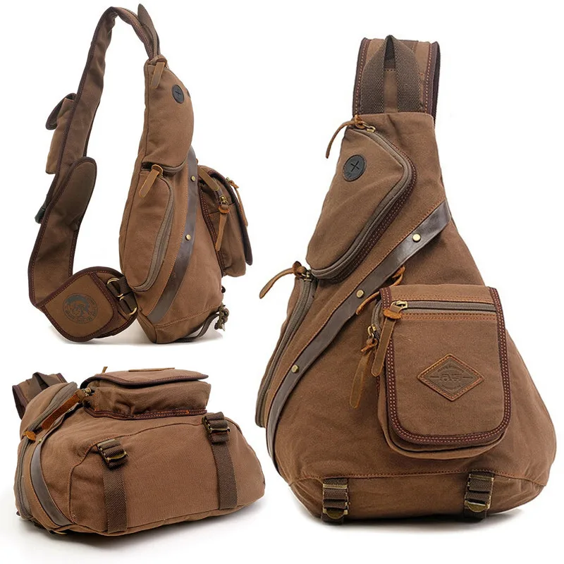 Мужской рюкзак с одним плечевым ремнем Augur черный холщовый 2019|back pack bag|canvas backpackcanvas