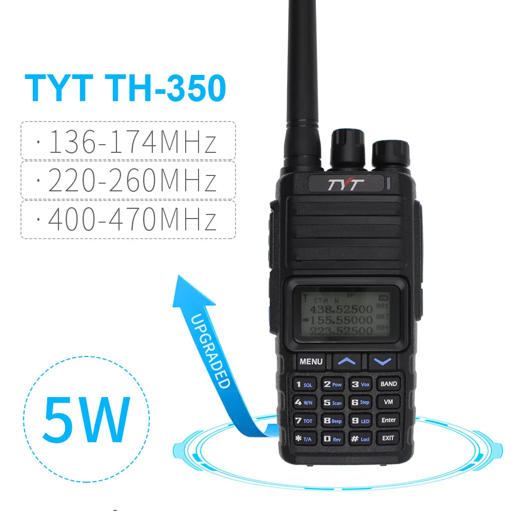 TYT TH-350 Walkie Talkie Tri Band 136-174MHz 220-260MHz 400-470MHz Tri display 5W высококачественный двухсторонний fm-приемопередатчик